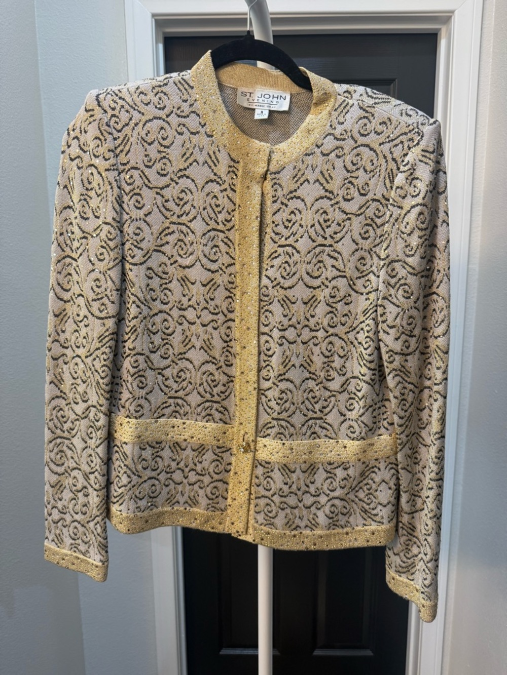 Vintage St. John Evening Gray and Gold Lace Skirt Set - Picture 4 of 13